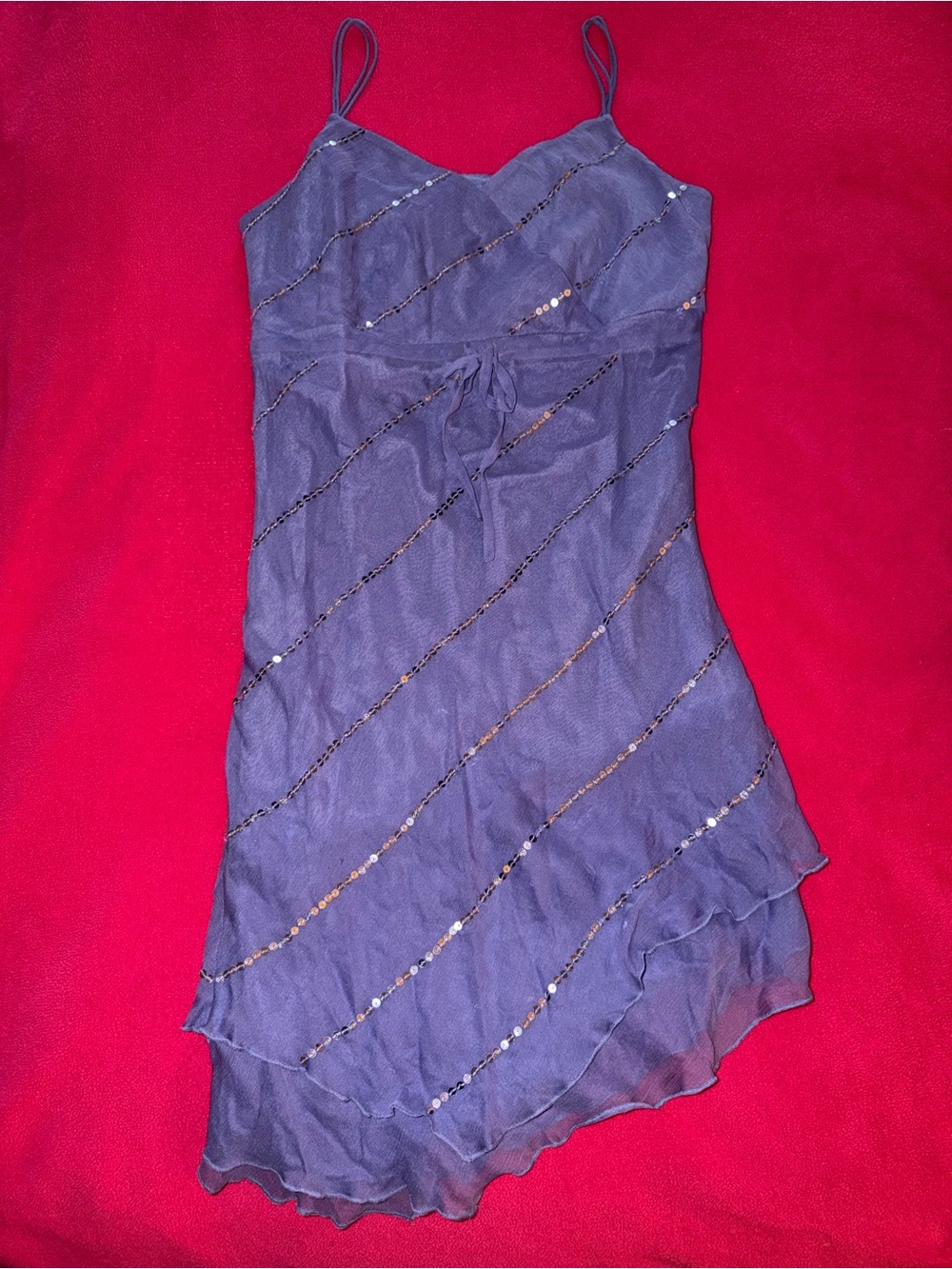 Willi Smith Lavender Asymmetrical Silk Slip Dress with Sequins